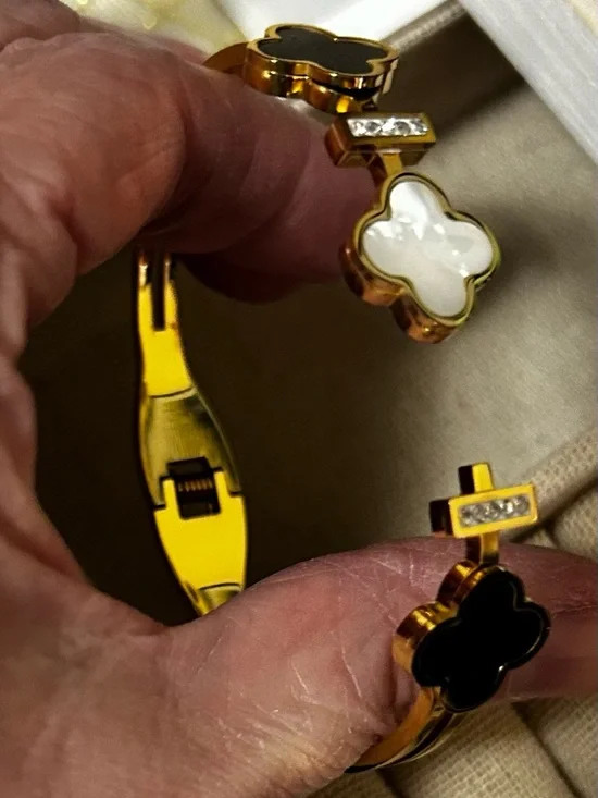 Gold-Tone Clover Link Bracelet with Black and White Inlays - Picture 7 of 7